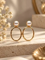 Pearl Stud Textured Ring Drop Earrings