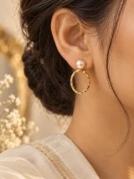 Pearl Stud Textured Ring Drop Earrings - Image 2