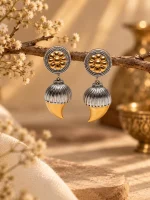 Dual-Tone Floral & Claw Motif Jhumka Earrings - Image 2