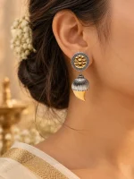 Dual-Tone Floral & Claw Motif Jhumka Earrings