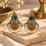 Dual-Tone Peacock Floral Emerald Stud Earrings