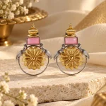 Dual-Tone Peacock Floral Rose Pink Stud Earrings