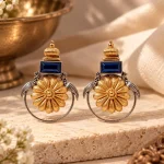 Dual-Tone Peacock Floral Sapphire Blue Stud Earrings