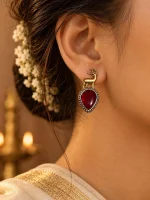 Golden Deer & Garnet Red Teardrop Earrings - Image 2