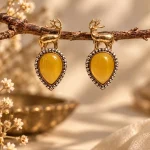 Golden Deer & Citrine Amber Teardrop Earrings