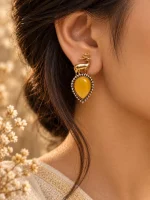 Golden Deer & Citrine Amber Teardrop Earrings - Image 2