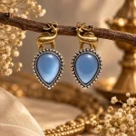 Golden Deer & Blue Chalcedony Teardrop Earrings