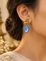 Golden Deer & Blue Chalcedony Teardrop Earrings - Image 2